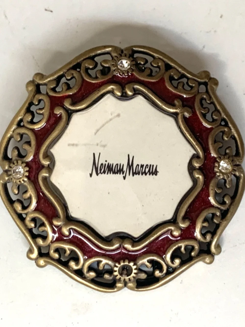JAY STRONGWATER for Neiman Marcus Round Red Mini Frame Czech Crystals Signed